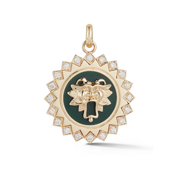 14K Gold and Green Enamel Guardian Lion Medallion