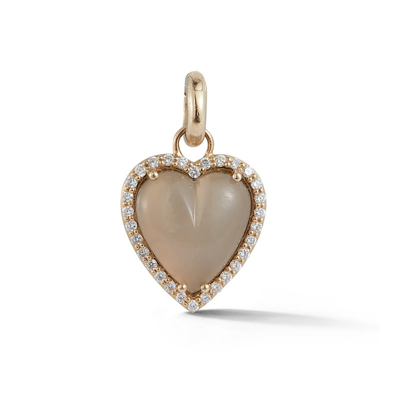 14K Gold and Grey Moonstone Heart Charm