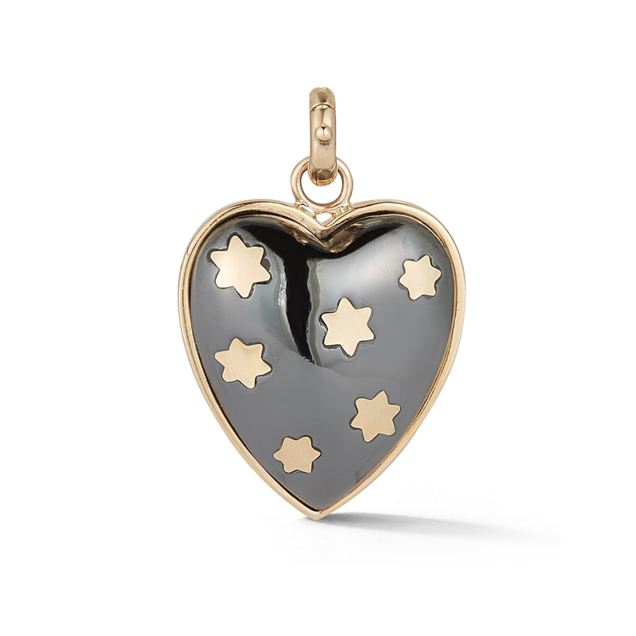 14K Gold and Hematite Heart Charm