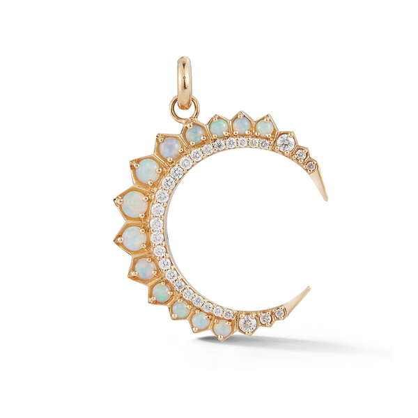 14K Gold and Opal Crescent Moon Charm