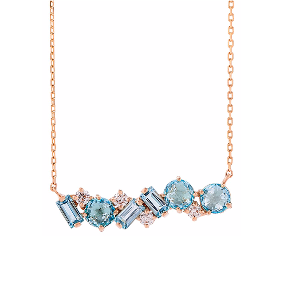 14K AMALFI MIX BAR PENDANT - BLUE TOPAZ WITH DIAMONDS