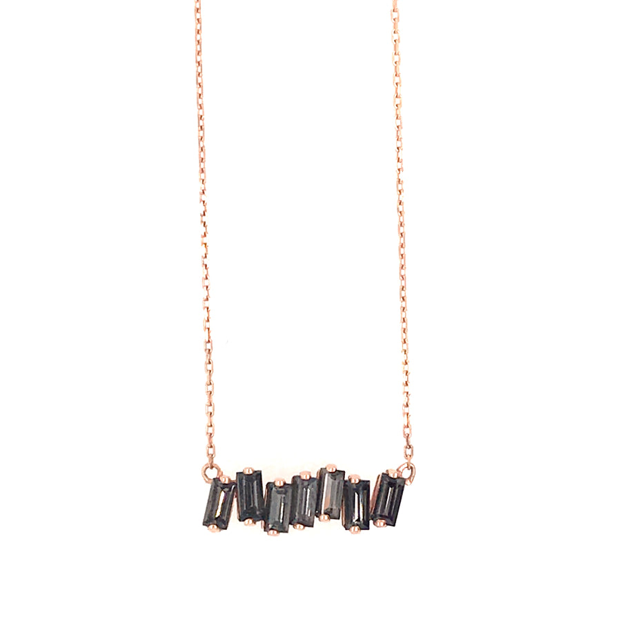 14K BAGUETTE BAR NECKLACE - BLACK QUARTZ