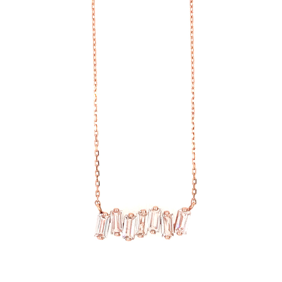 14K BAGUETTE BAR NECKLACE - WHITE TOPAZ