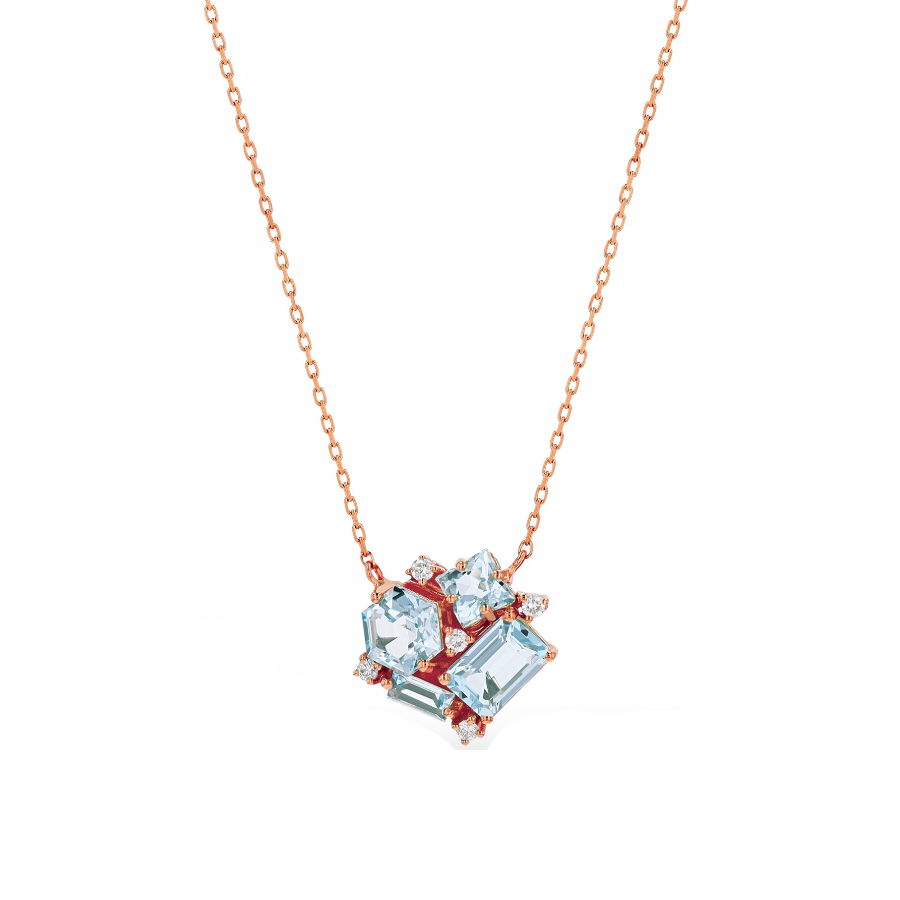 14K CLUSTER NECKLACE - BLUE TOPAZ