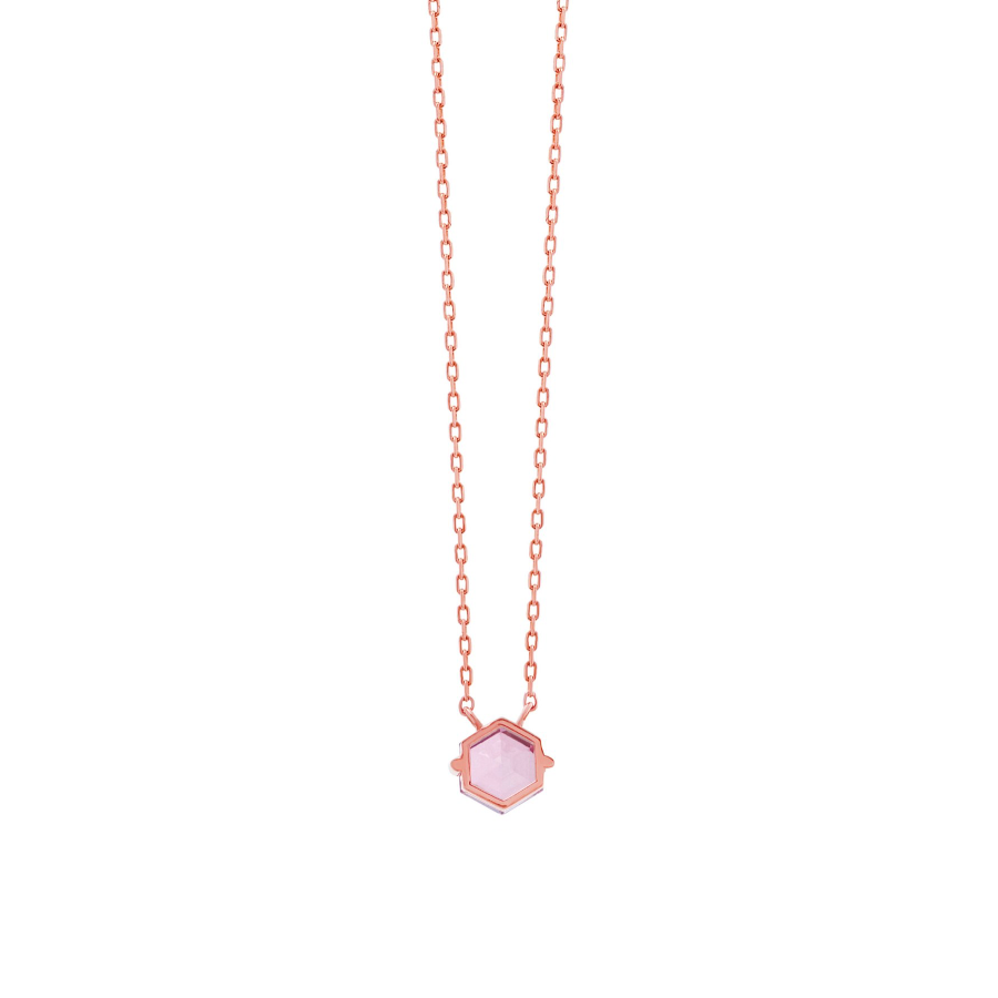 14K PETITE HEXAGON NECKLACE - PINK TOPAZ