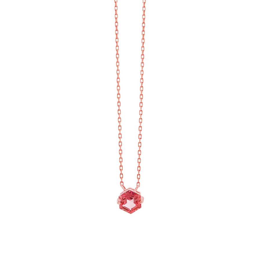 14K PETITE HEXAGON NECKLACE - SALMON TOPAZ