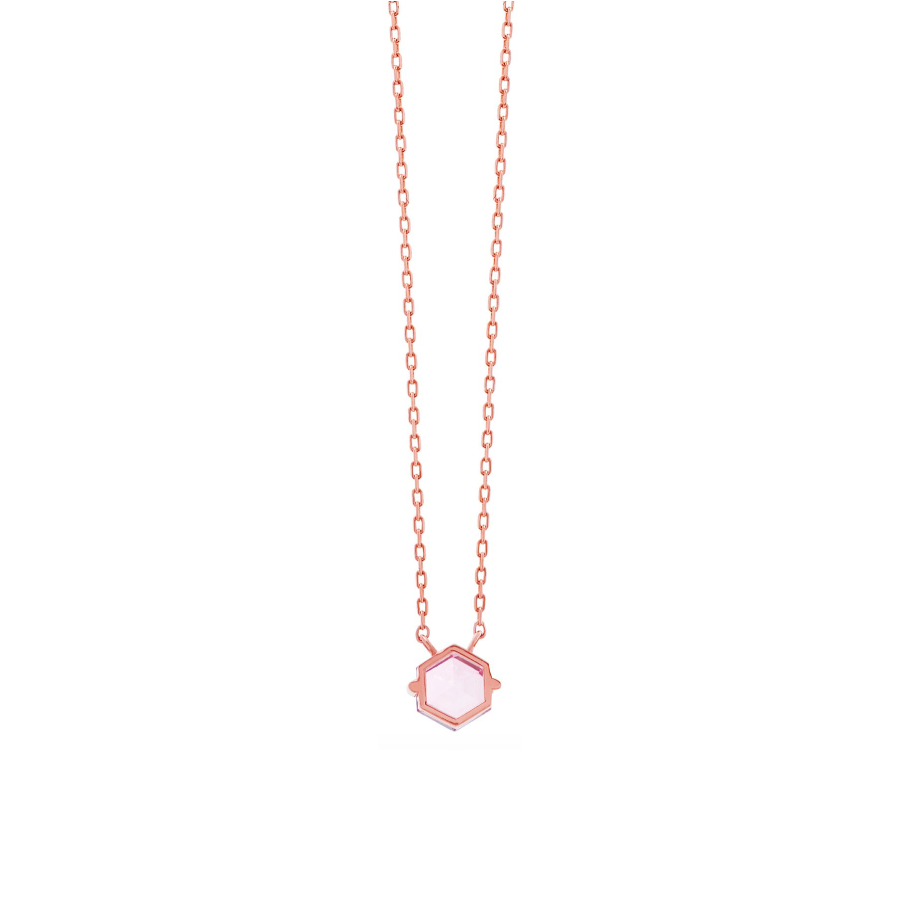 14K PETITE HEXAGON NECKLACE - SALMON TOPAZ