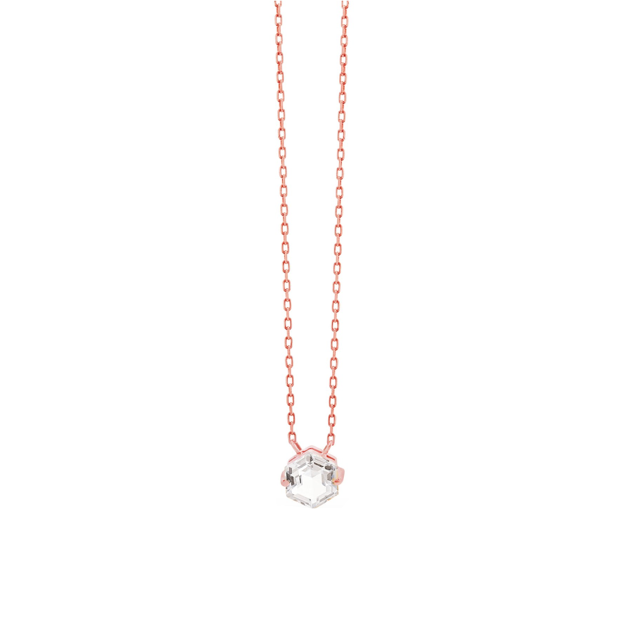 14K PETITE HEXAGON NECKLACE - WHITE TOPAZ