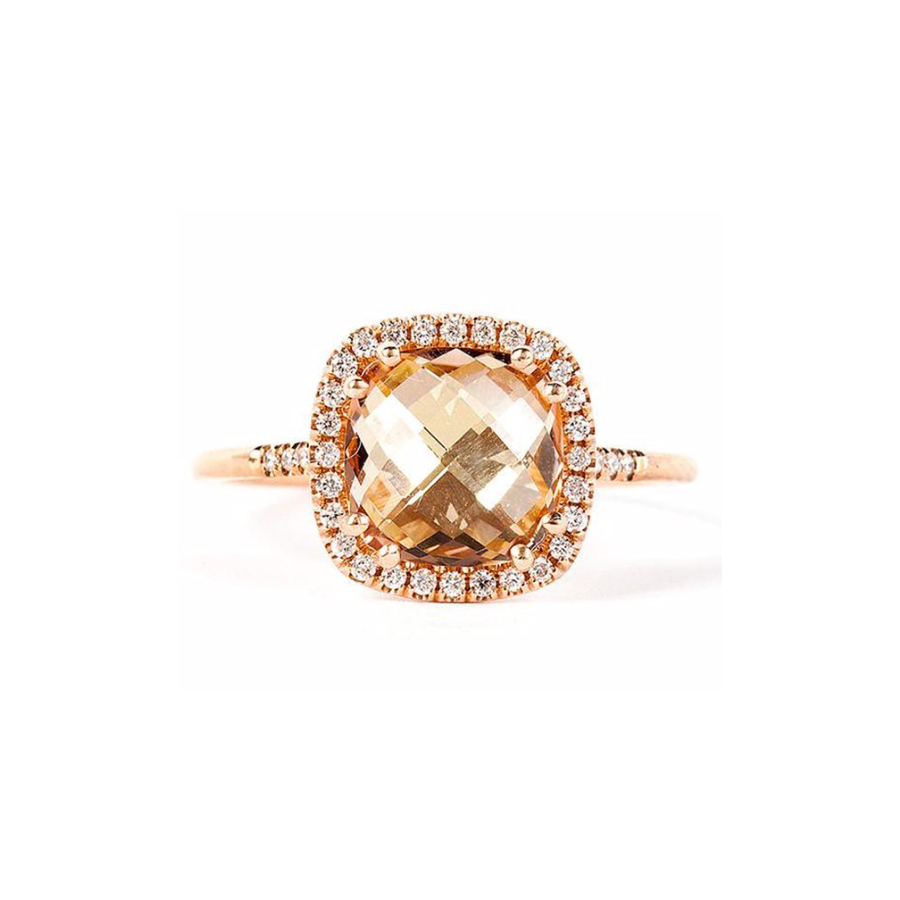 14K SUNRISE CUSHION CUT RING