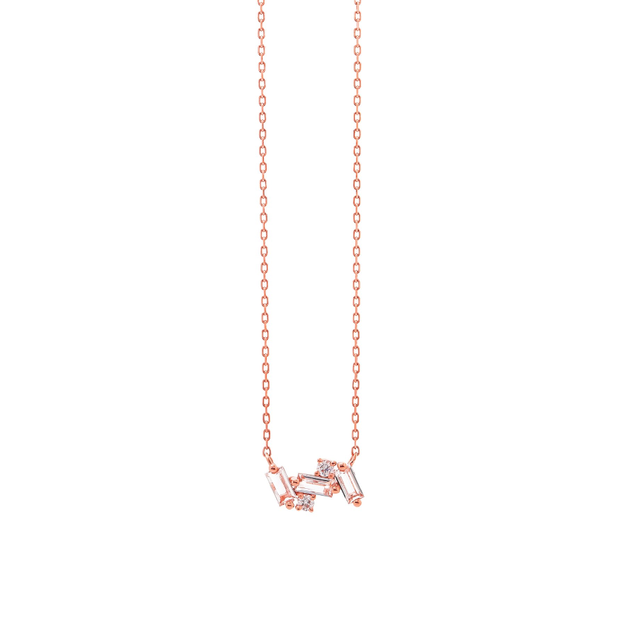 14K NOLA SMALL BAGUETTE BAR NECKLACE - WHITE TOPAZ