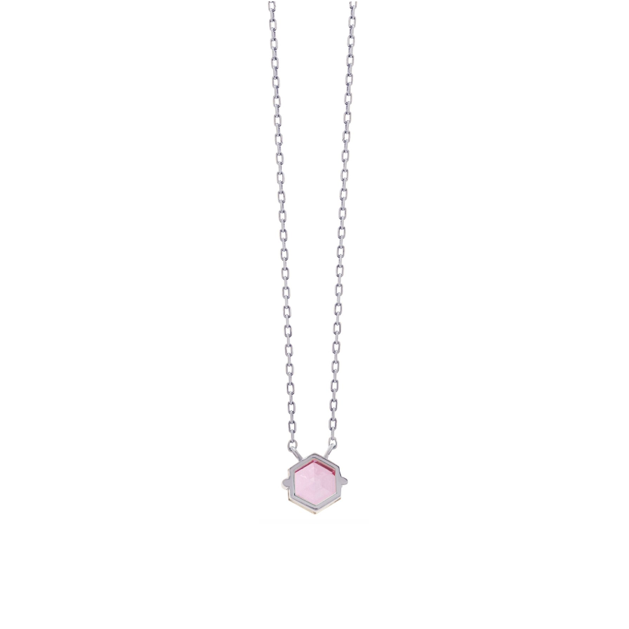 14K PETITE HEXAGON NECKLACE - PINK TOPAZ