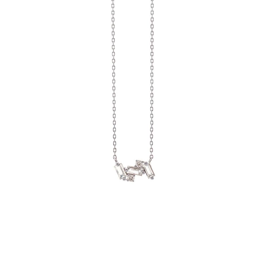 14K NOLA SMALL BAGUETTE BAR NECKLACE - WHITE TOPAZ