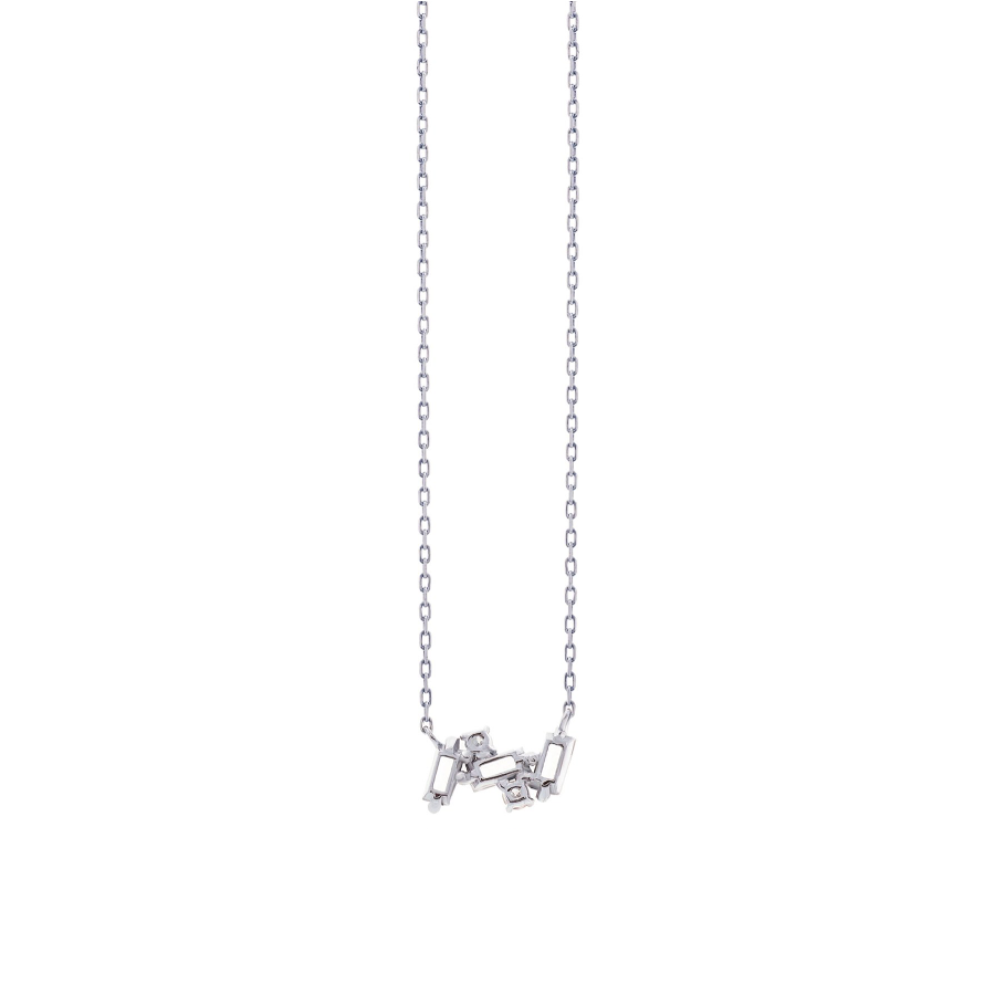 14K NOLA SMALL BAGUETTE BAR NECKLACE - WHITE TOPAZ