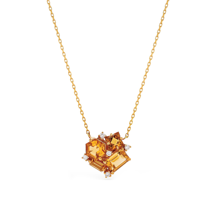 14K CLUSTER NECKLACE - CITRINE