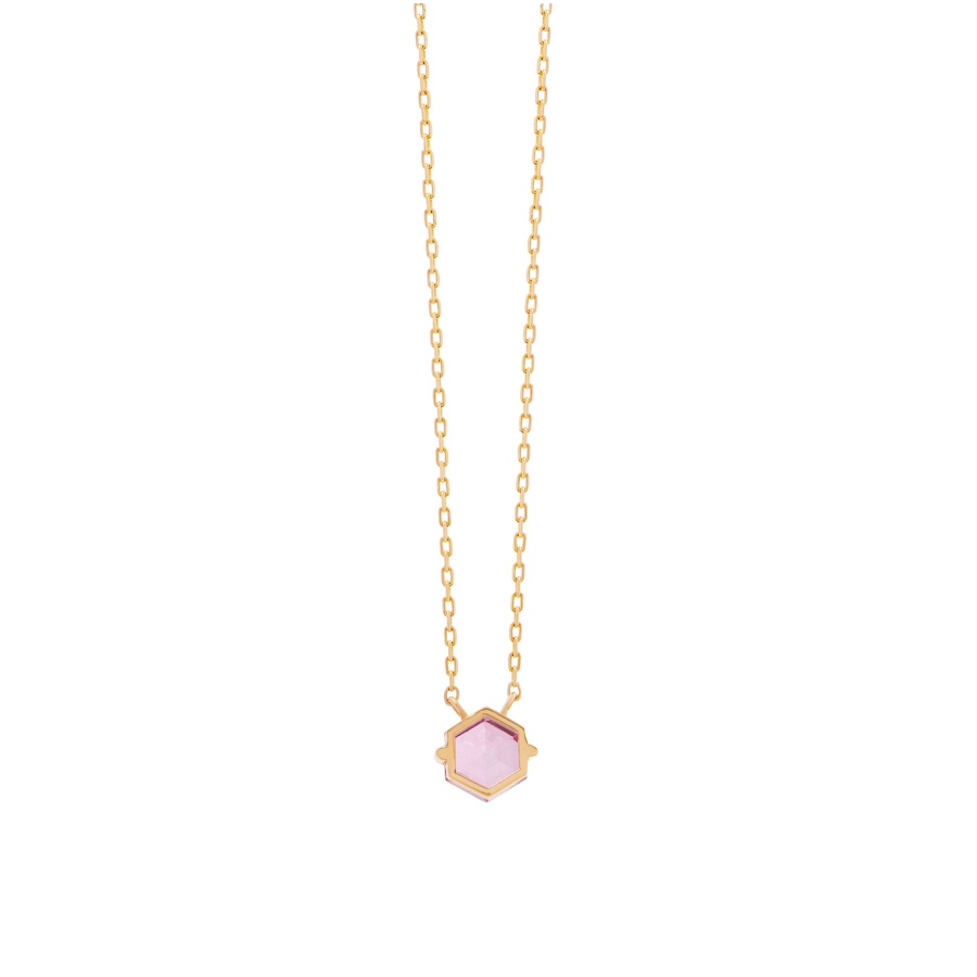 14K PETITE HEXAGON NECKLACE - PINK TOPAZ