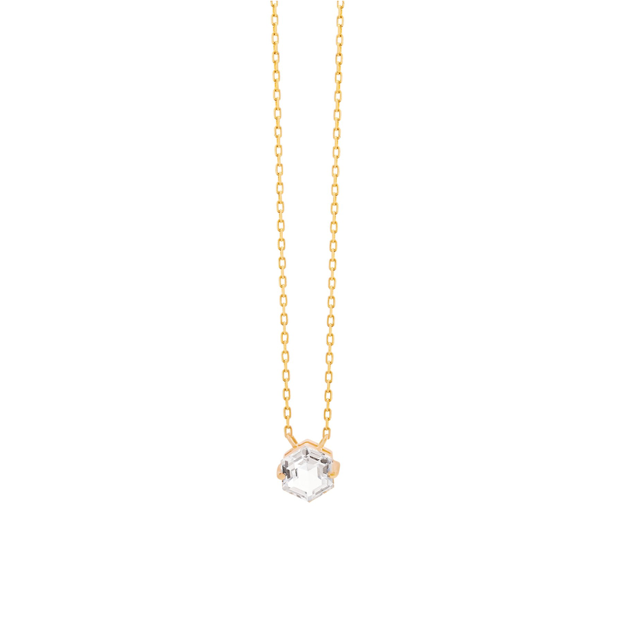 14K PETITE HEXAGON NECKLACE - WHITE TOPAZ