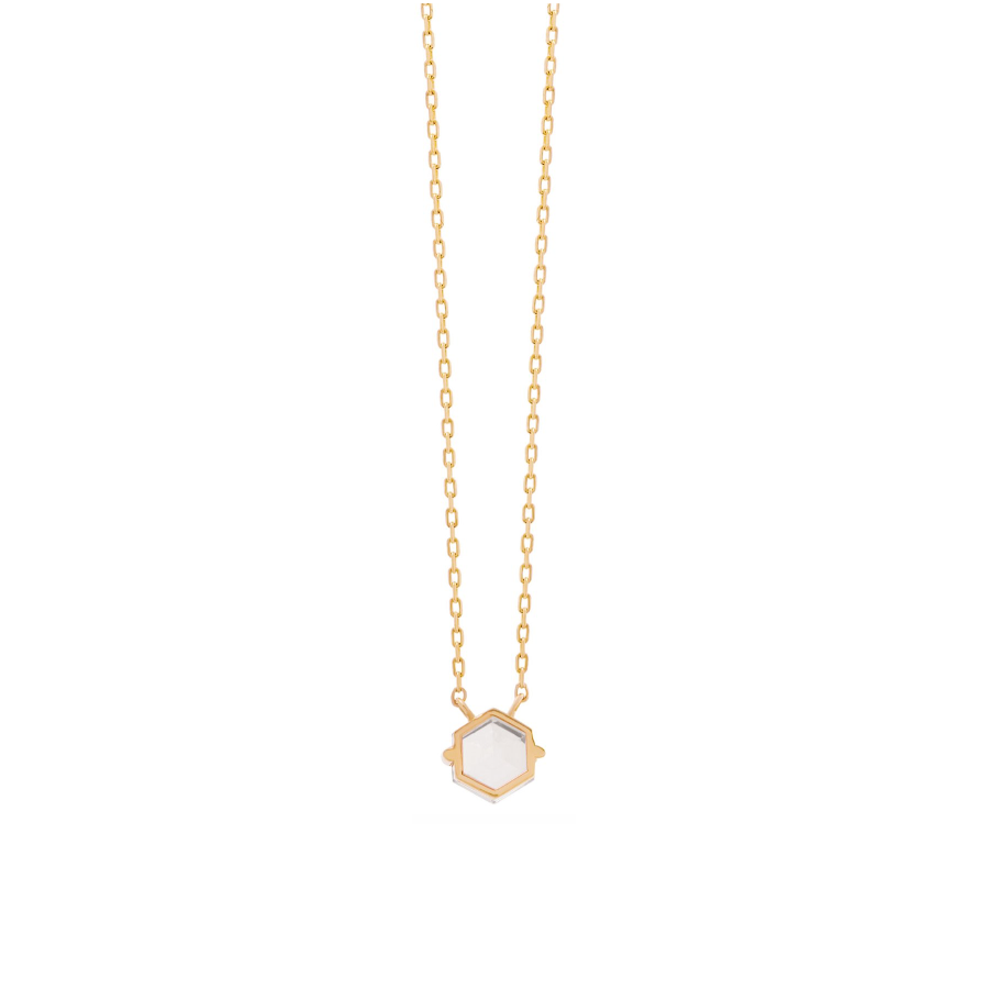 14K PETITE HEXAGON NECKLACE - WHITE TOPAZ