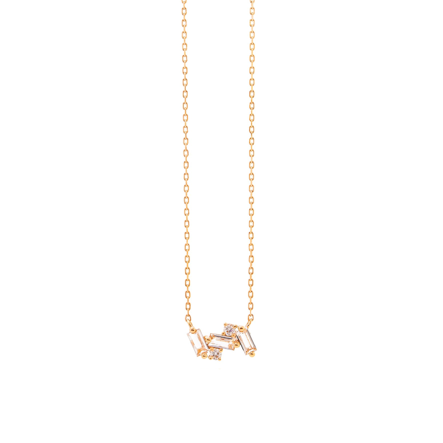 14K NOLA SMALL BAGUETTE BAR NECKLACE - WHITE TOPAZ