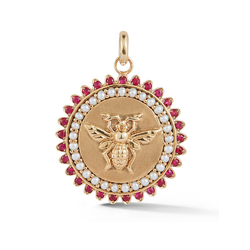 14k Gold and Gemstone Bee Medallion