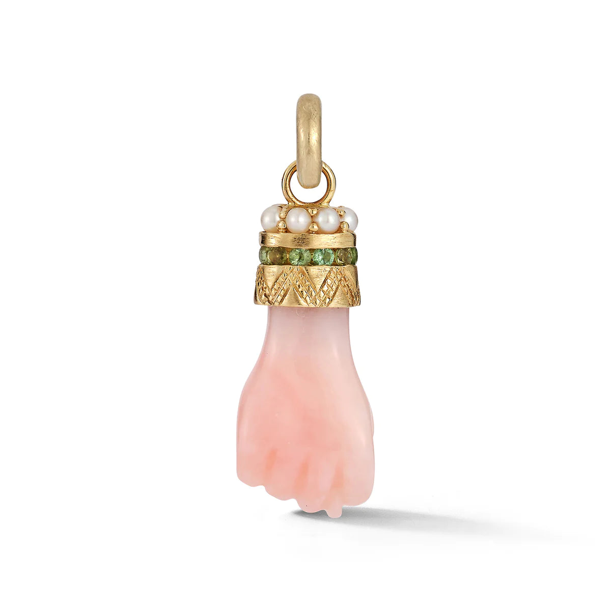 14K Gold Pink Opal Green Tourmaline & Pearl Figa Flossie Charm