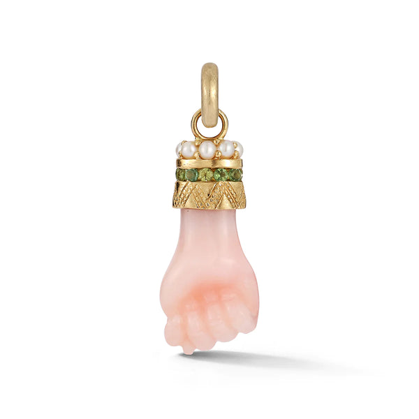 14K Gold Pink Opal Green Tourmaline & Pearl Figa Flossie Charm