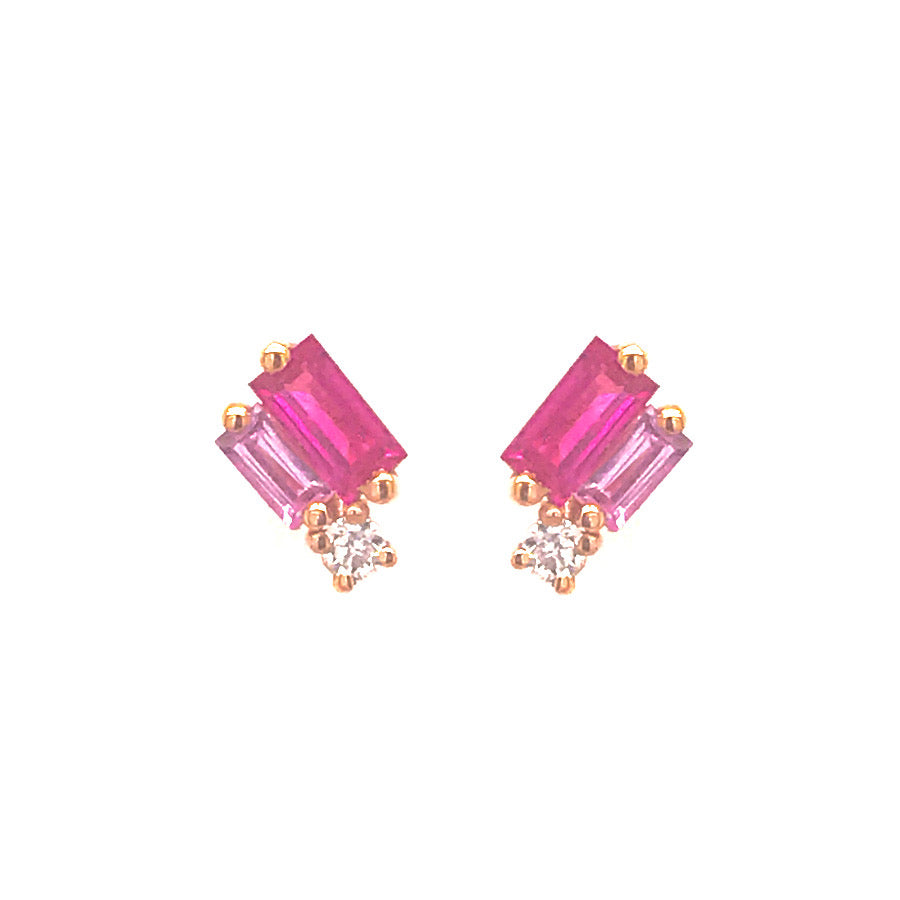 18K PINK SAPPHIRE BAGUETTE STUDS