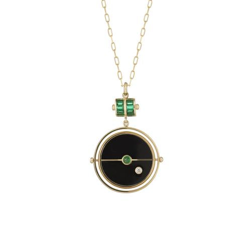 GRANDFATHER COMPASS PENDANT - BLACK ONYX WITH EMERALD