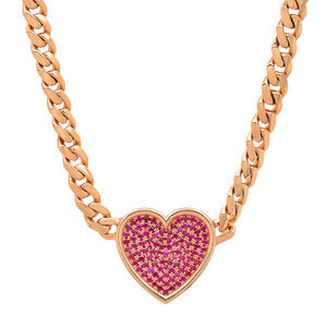 Ruby Heart Necklace on Thick Chain