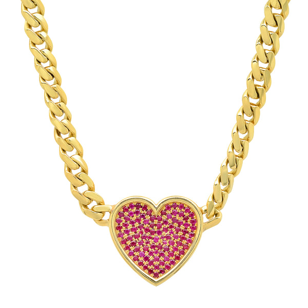 Ruby Heart Necklace on Thick Chain