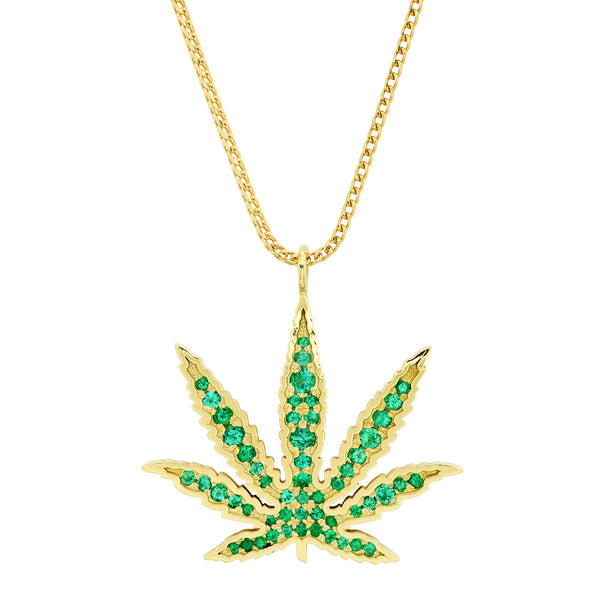 Emerald cannabis pendant necklace