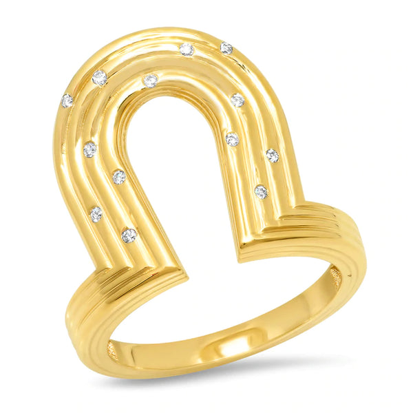 REEDED GOLD AND DIAMOND MANIFEST RING