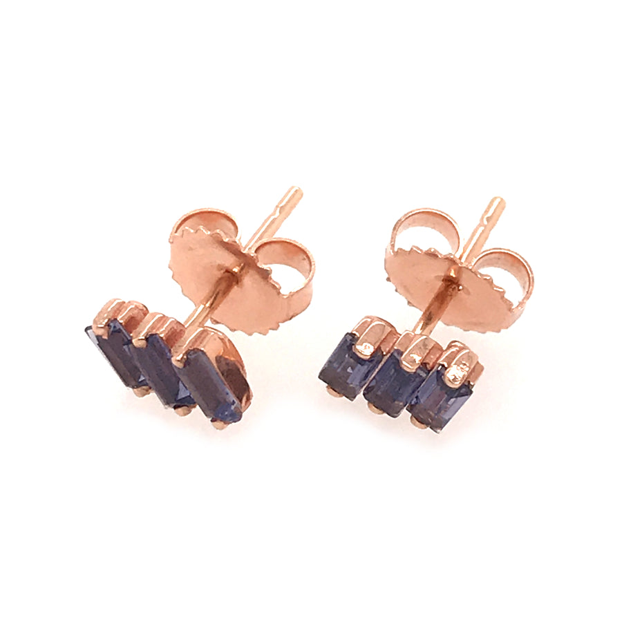 14K 3 BAGUETTE FIREWORK POST EARRINGS