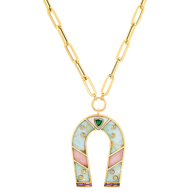 MINI OPAL AND PINK OPAL INLAY MANIFEST NECKLACE