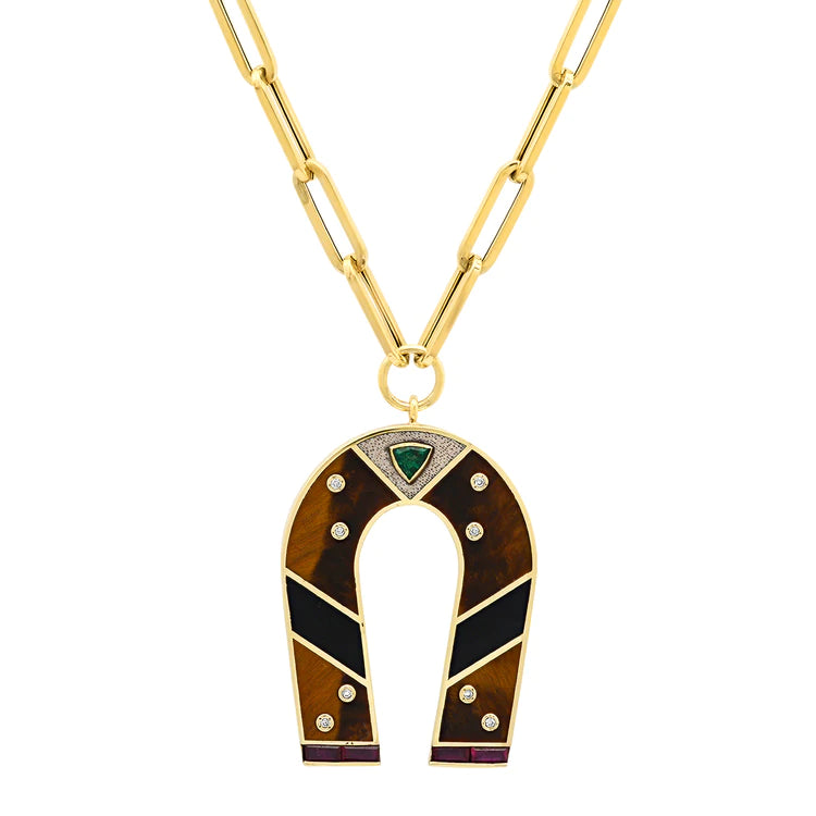 TIGER'S EYE AND ONYX INLAY MANIFEST NECKLACE