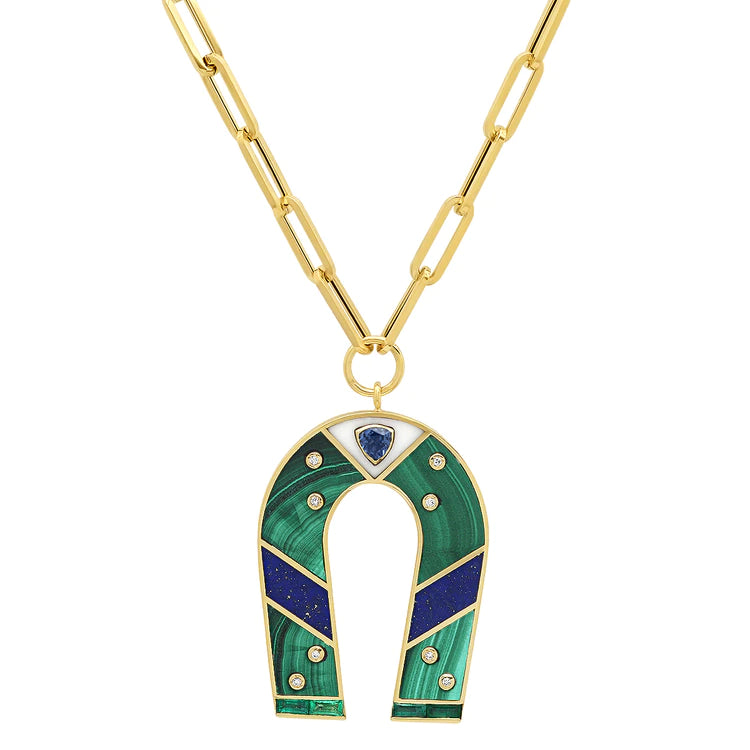 MALACHITE AND LAPIZ INLAY MANIFEST NECKLACE