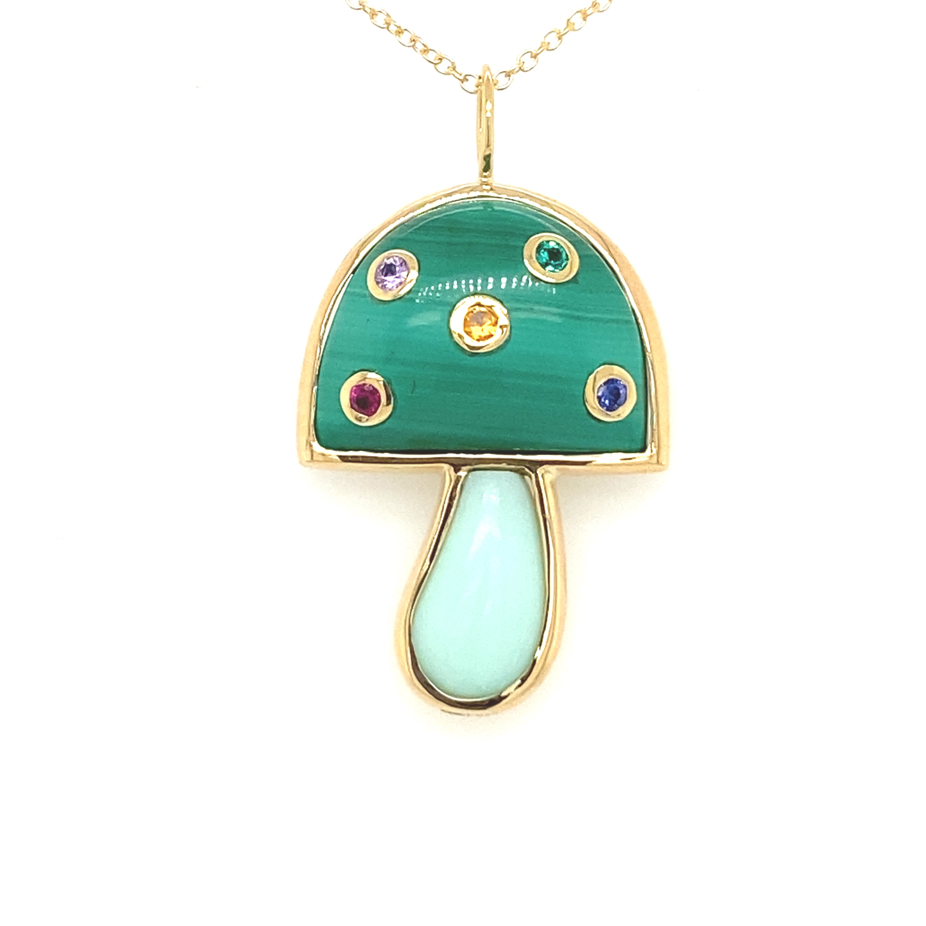 SMALL MUSHROOM NECKLACE - MALACHITE/MINT OPAL