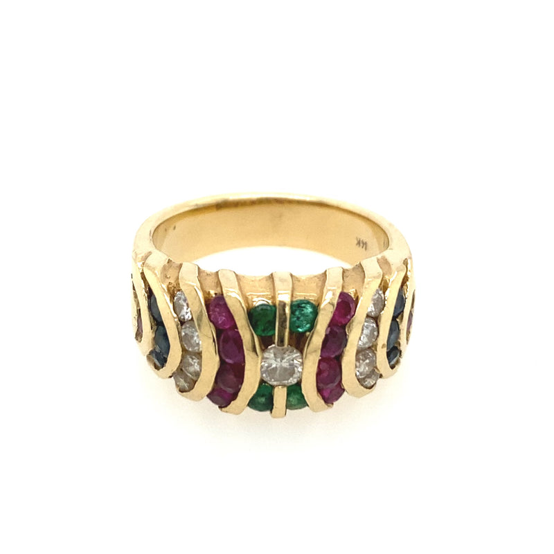 VINTAGE RUBY, SAPPHIRE, EMERALD, AND DIAMOND RING