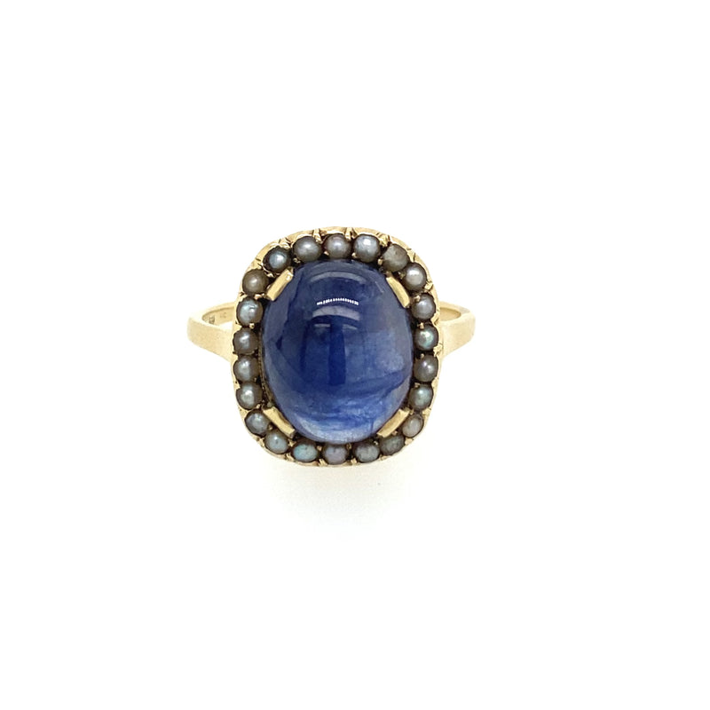 ANTIQUE SAPPHIRE + SEED PEARL RING
