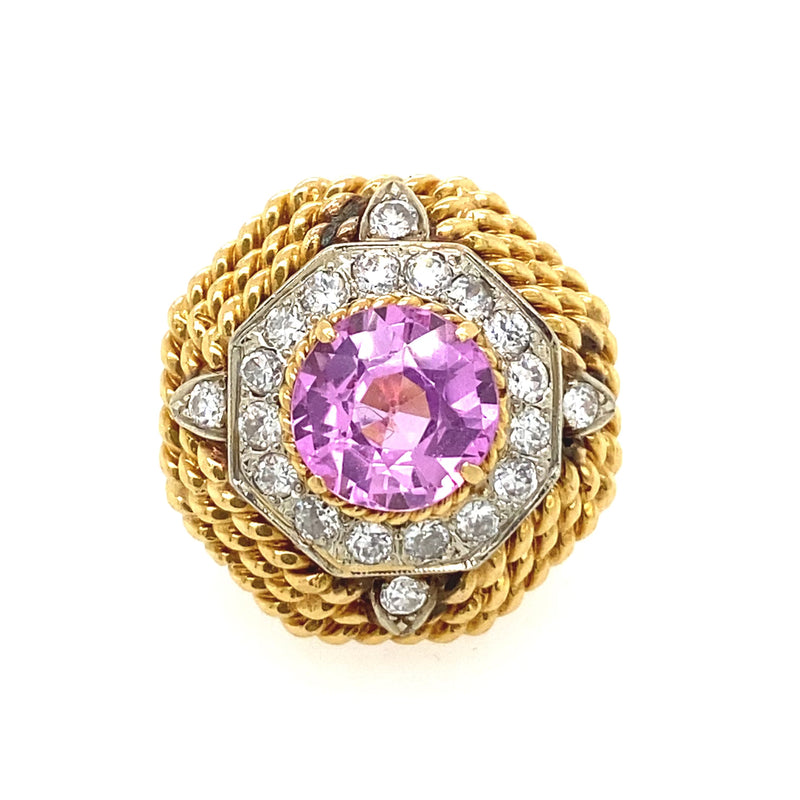 VINTAGE PINK SAPPHIRE AND DIAMOND RING