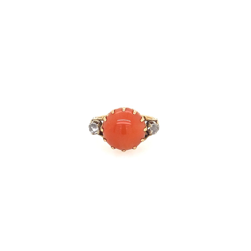 ANTIQUE CORAL AND ROSE CUT DIAMOND RING