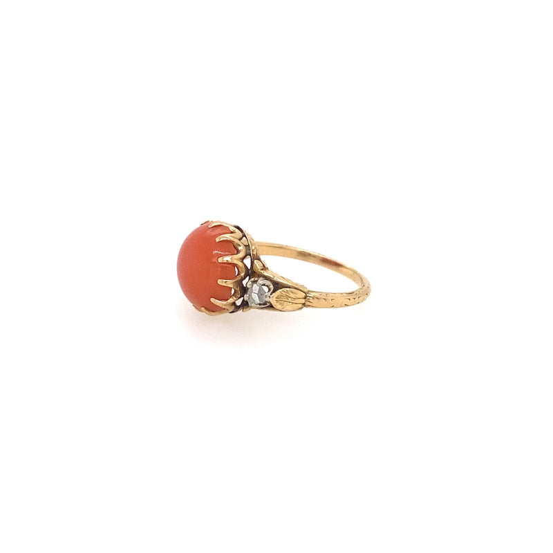 ANTIQUE CORAL AND ROSE CUT DIAMOND RING