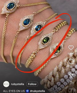 Diamond Ocal Blue Topaz Evil EYe bracelet on thicker chain