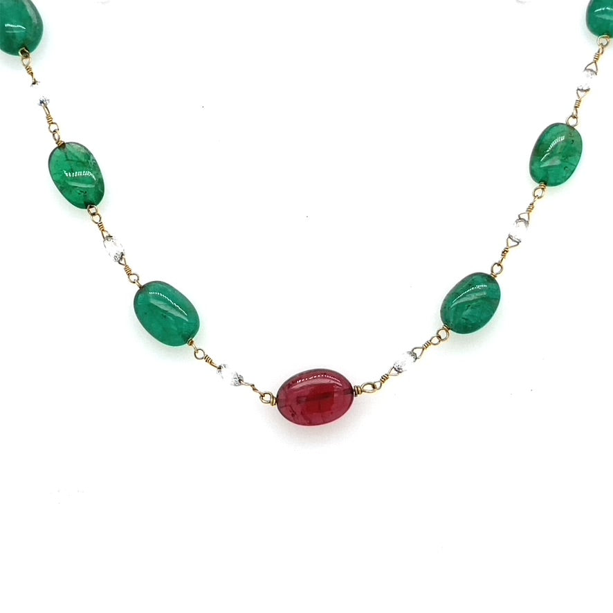 VINTAGE EMERALD, RUBELLITE, AND DIAMOND CHAIN