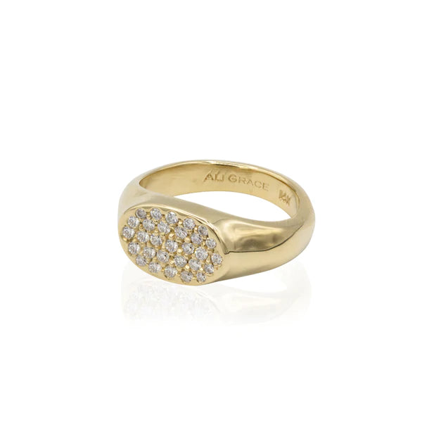 PETITE GOLD SIGNET RING WITH PAVÉ DIAMONDS