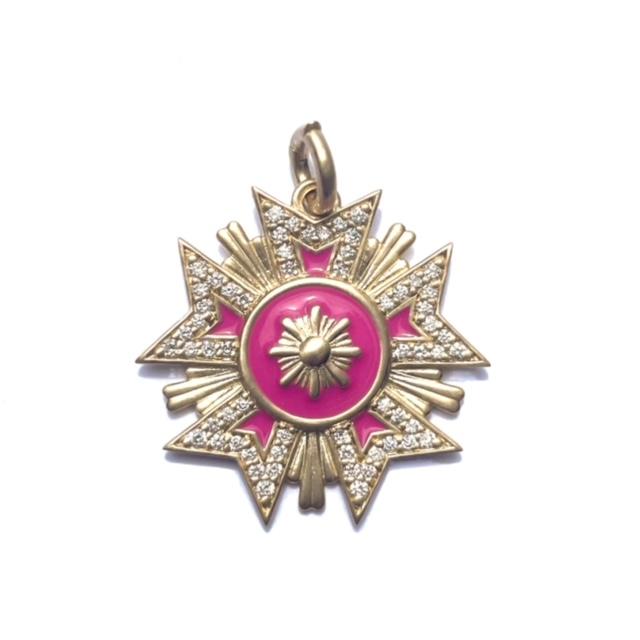 14K Gold White Diamond & Hot Pink Enamel Florence Charm