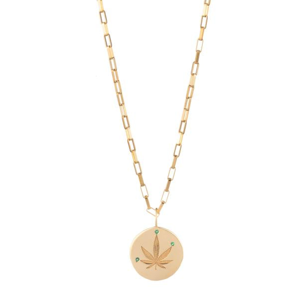 EMERALD CANNABIS LEAF CHARM