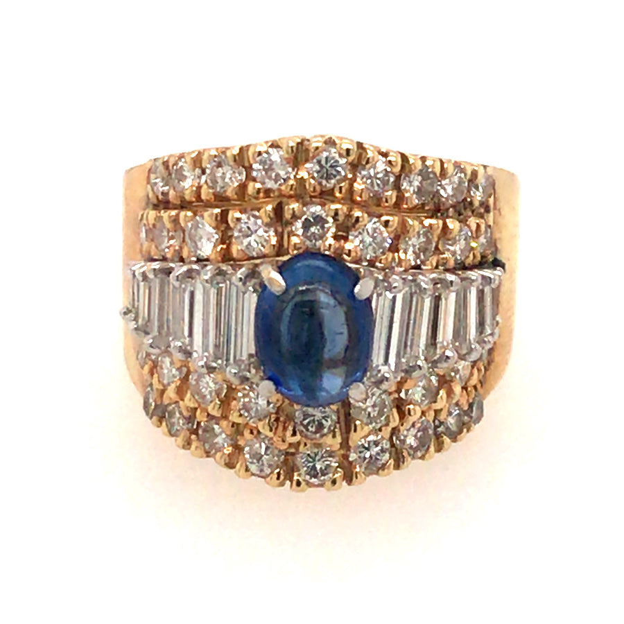 VINTAGE CABOCHON SAPPHIRE AND DIAMOND RING