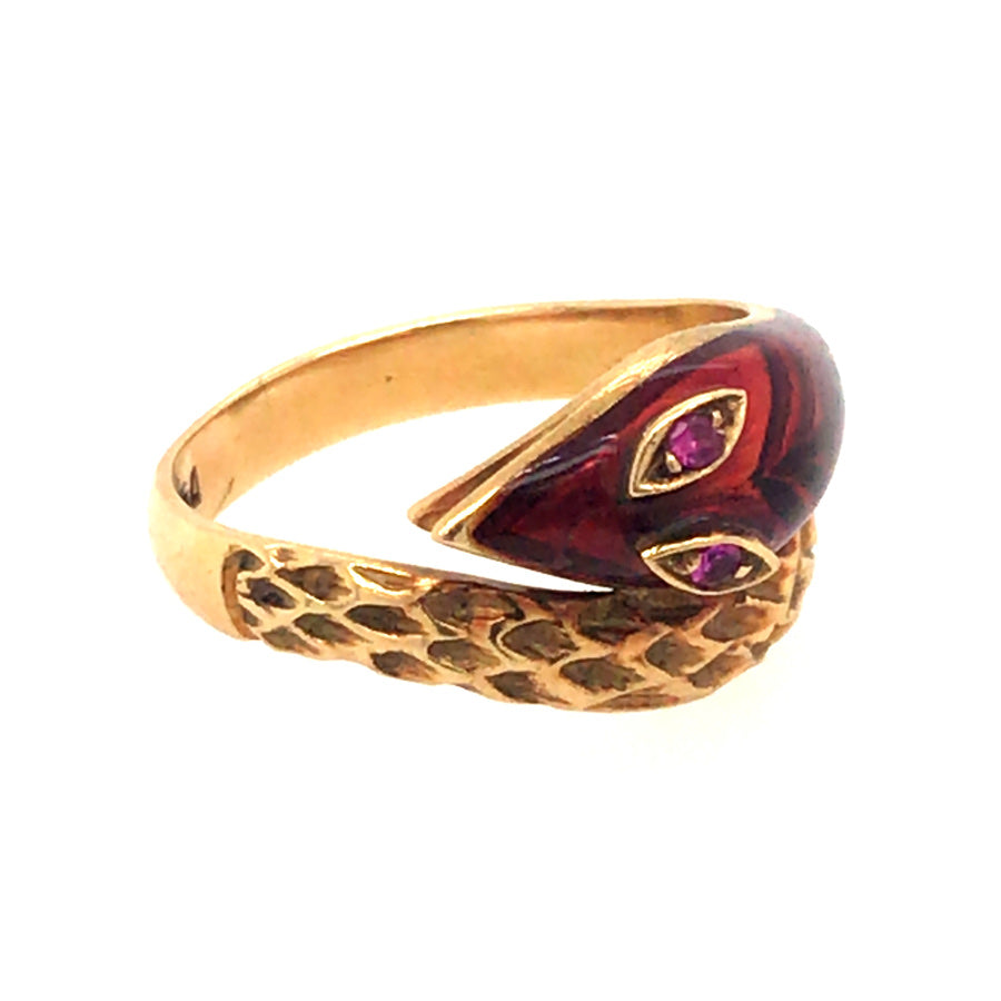 VINTAGE ENAMEL AND RUBY SNAKE RING