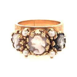 VINTAGE TRIPLE CAMEO AND PEARL RING