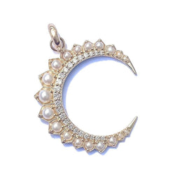 14K Gold Diamond & Pearl Crescent Moon Estelle Charm